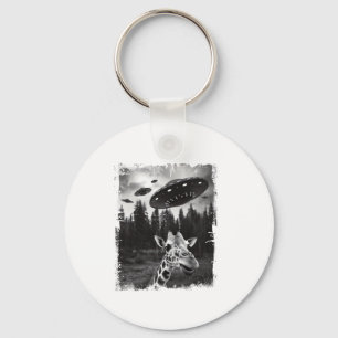 Funny Giraffe UFO Zoo Animal Weird Meme Graphic Key Ring
