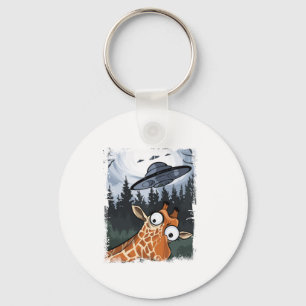 Funny Giraffe UFO Zoo Animal Weird Meme Graphic _ Key Ring