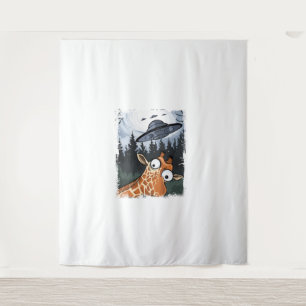 Funny Giraffe UFO Zoo Animal Weird Meme Graphic _ Tapestry