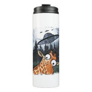 Funny Giraffe UFO Zoo Animal Weird Meme Graphic  _ Thermal Tumbler
