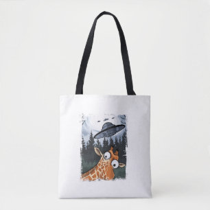 Funny Giraffe UFO Zoo Animal Weird Meme Graphic  _ Tote Bag