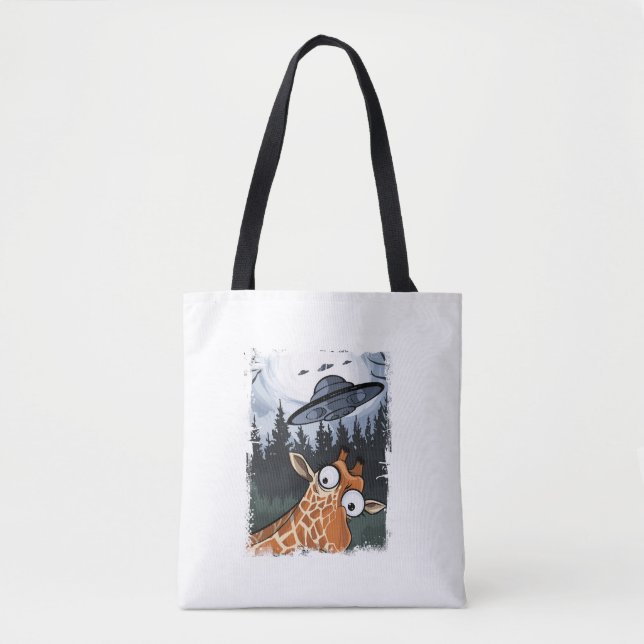 Funny Giraffe UFO Zoo Animal Weird Meme Graphic  _ Tote Bag (Front)