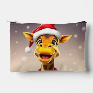 Funny giraffe wearing a Santa hat Accessory Pouch