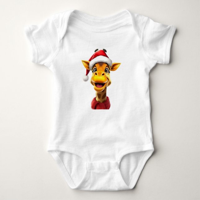 Funny giraffe wearing a Santa hat Baby Bodysuit (Front)