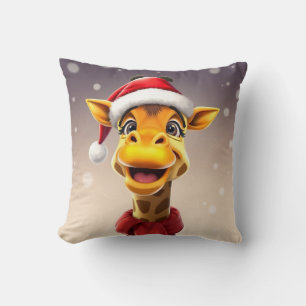 Funny giraffe wearing a Santa hat Cushion