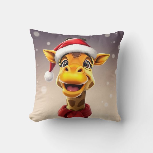 Funny giraffe wearing a Santa hat Cushion (Front)
