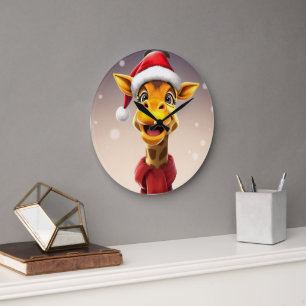 Funny giraffe wearing a Santa hat Large Clock