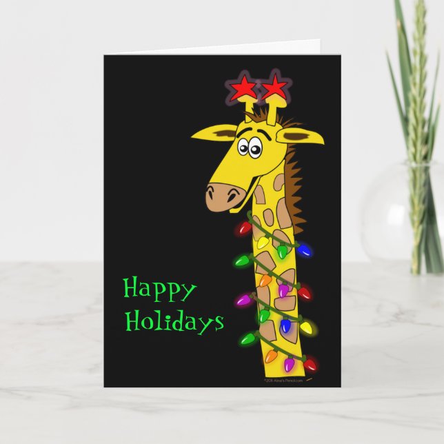 Funny Giraffe Whimsical Christmas With Lights Card (Front)