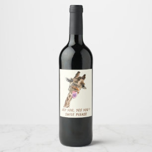 Funny Giraffe Wine Label Smile - Custom Text