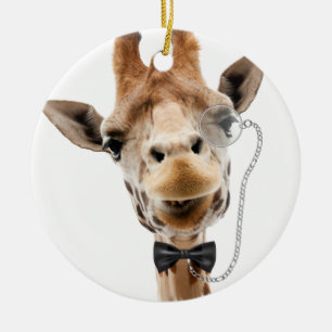 Funny Giraffe with Bowtie and Monocle Ceramic Tree Decoration