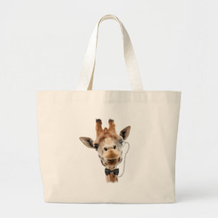 Funny Giraffe with Bowtie and Monocle Large Tote Bag