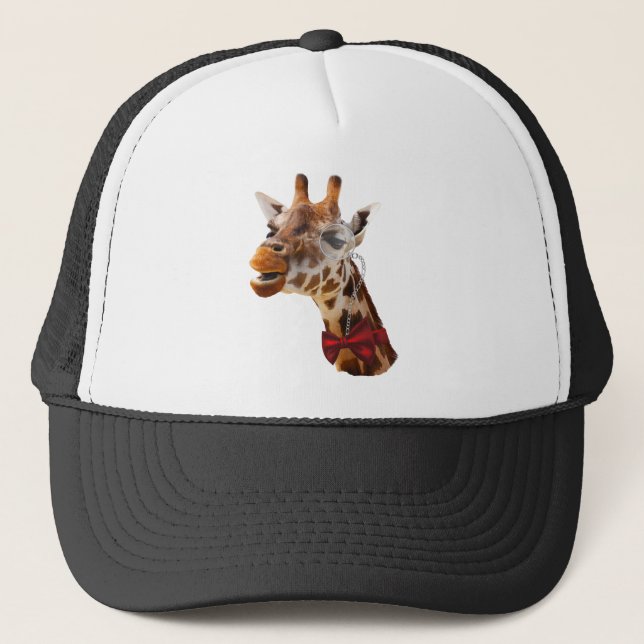 Funny Giraffe with Bowtie and Monocle Trucker Hat (Front)