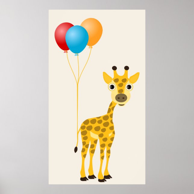 Funny giraffe with colorful balloons poster (Front)