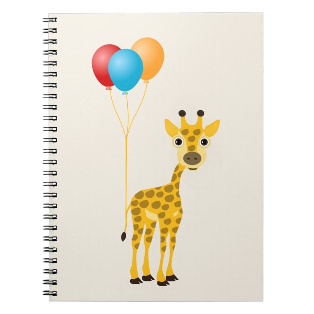 Funny giraffe with colourful balloons notebook (Front)