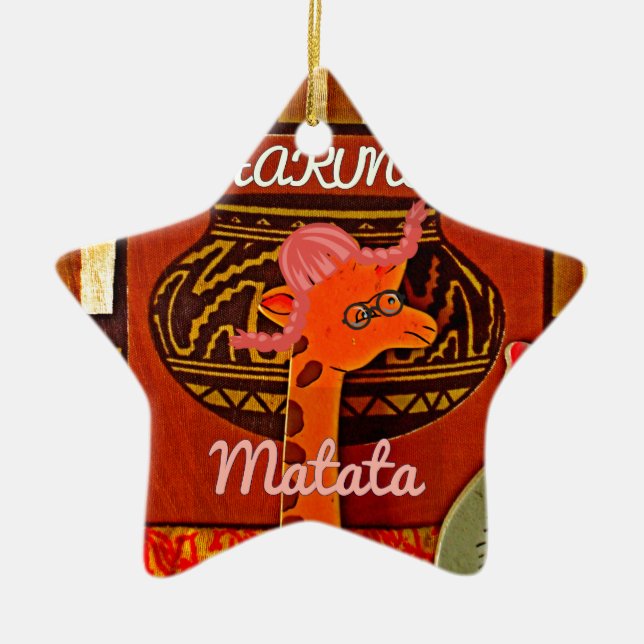 Funny Giraffe with cool text Hakuna Matata Ceramic Tree Decoration (Front)