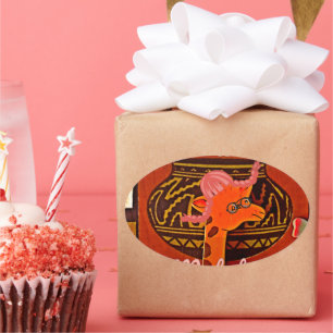 Funny Giraffe with cool text Hakuna Matata Design Oval Sticker