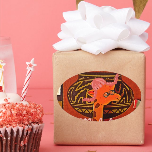 Funny Giraffe with cool text Hakuna Matata Design Oval Sticker (Party)