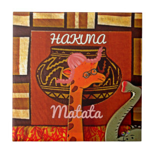 Funny Giraffe with cool text Hakuna Matata Design Tile