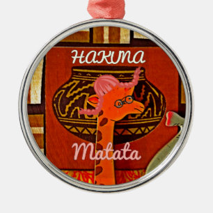 Funny Giraffe with cool text Hakuna Matata Metal Tree Decoration