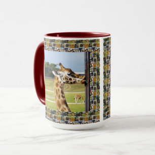 Funny Giraffe With Giraffe Photo Collage Edging, Mug