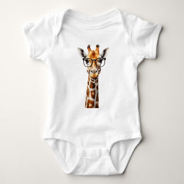 Funny giraffe with glasses baby bodysuit (Front)