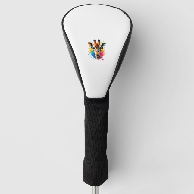 Funny Giraffe with Glasses _ Colourful Paint Splas Golf Head Cover (Front)