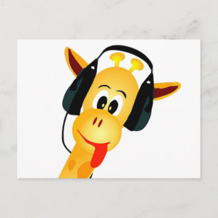 funny giraffe with headphones postcard
