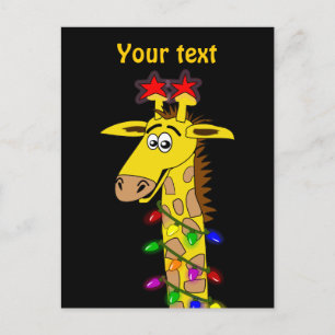 Funny Giraffe With Lights Whimsical Christmas Holiday Postcard