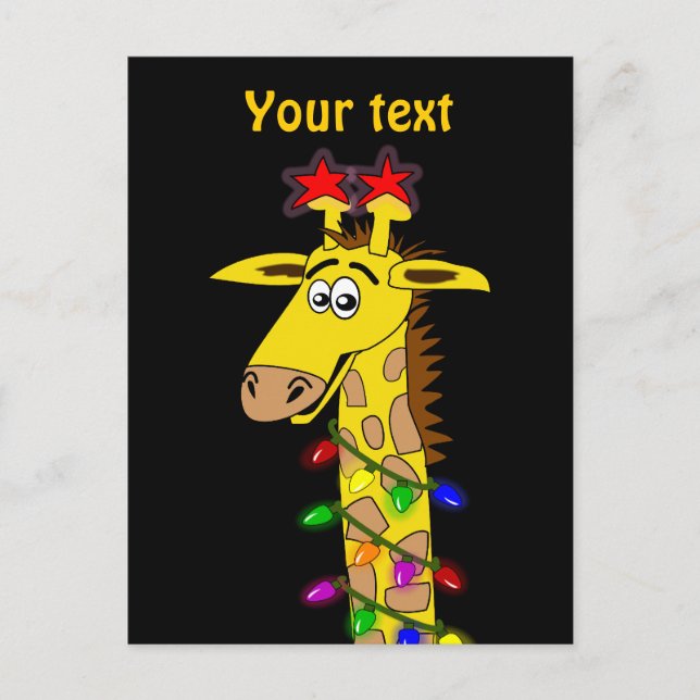 Funny Giraffe With Lights Whimsical Christmas Holiday Postcard (Front)