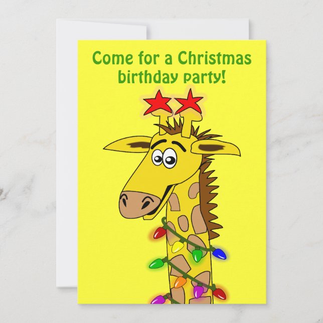 Funny Giraffe With Lights Whimsical Christmas Invitation (Front)