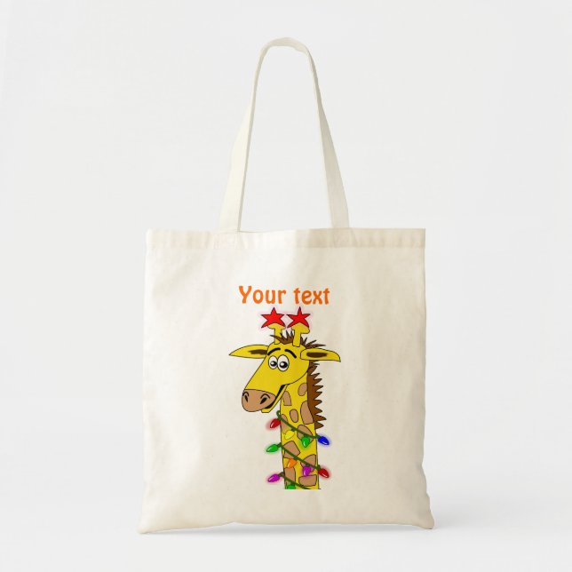 Funny Giraffe With Lights Whimsical Christmas Tote Bag (Front)