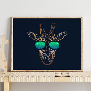 Funny Giraffe   With Sunglasses Wall Print