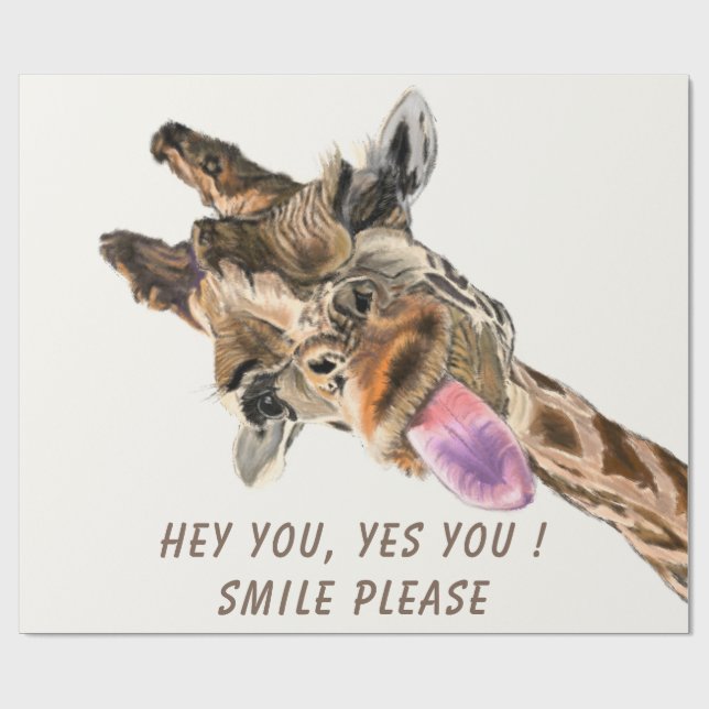 Funny Giraffe Wrapping Paper - Custom Text (Flat)