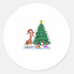 Funny Giraffe Xmas Tree Lights Reindeer Hat Christ Classic Round Sticker