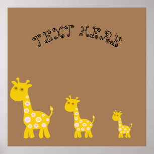 Funny Giraffe yellow flower flora retro pattern  Poster