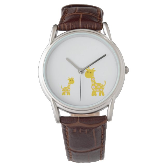 Funny Giraffe yellow flower flora retro pattern  Watch (Front)