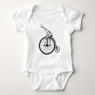 Funny giraffee riding a penny-farthing baby bodysuit