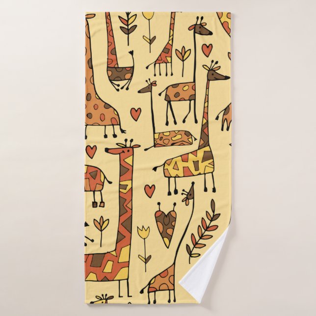 Funny giraffes sketch, seamless pattern your desig bath towel (Bath Towel)
