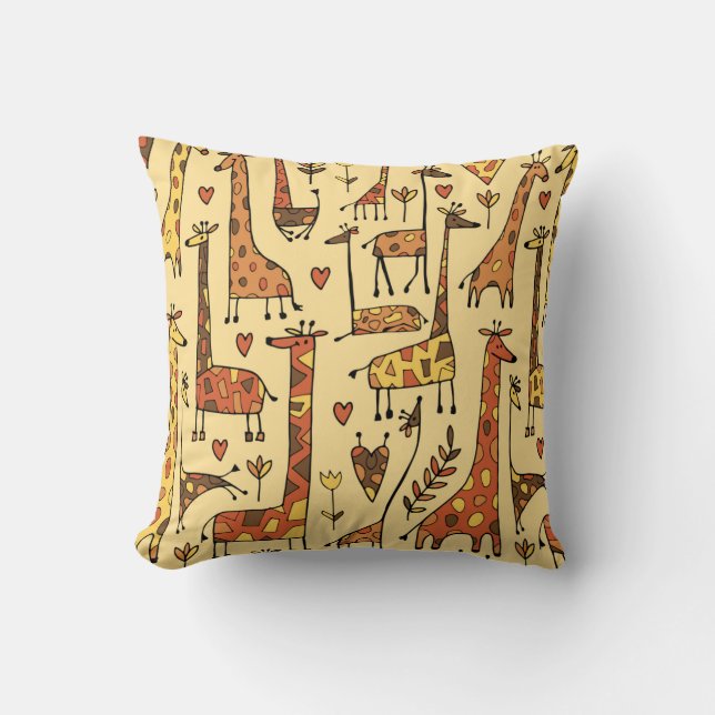 Funny giraffes sketch, seamless pattern your desig cushion (Front)