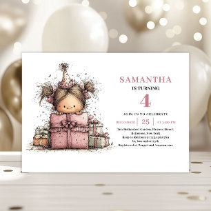 Funny Girl 4th Birthday Invite Pink Printable