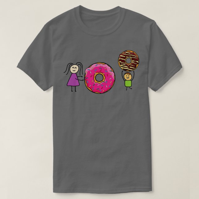 Funny Girl And Boy Playing With Donuts  T-Shirt (Design Front)