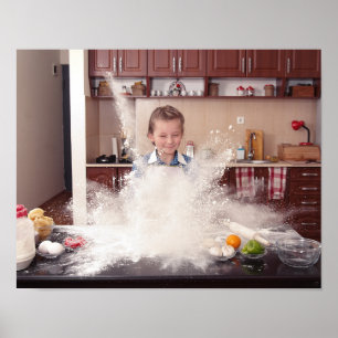 Funny girl in messy kitchen poster