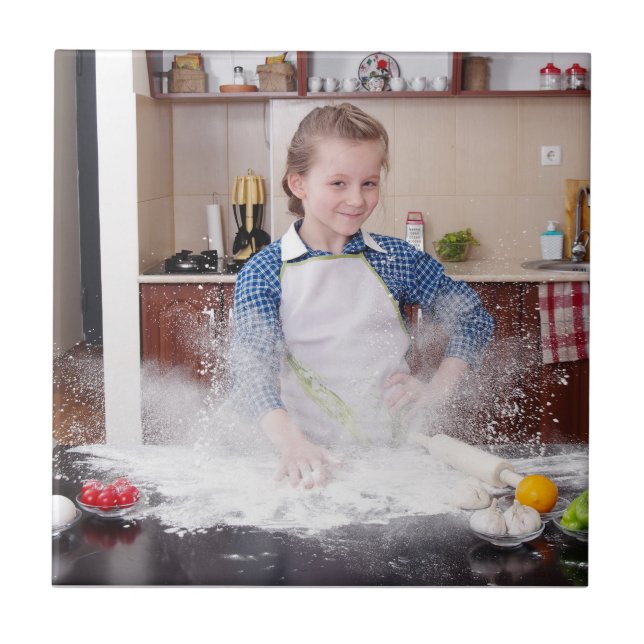 Funny girl in messy kitchen tile (Front)