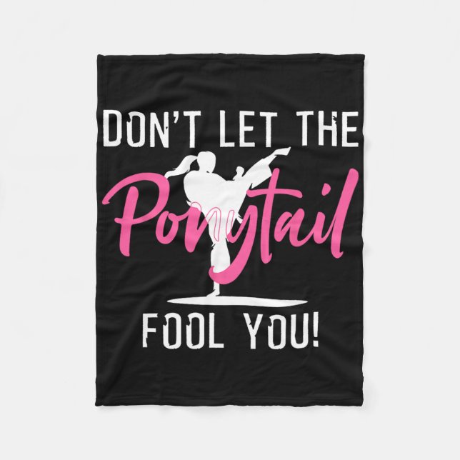 Funny Girl Karate Design Kids Women Kickboxing Bla Fleece Blanket (Front)