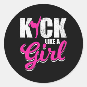 Funny Girl Karate Girl Taekwondo Girl Kickboxing Classic Round Sticker