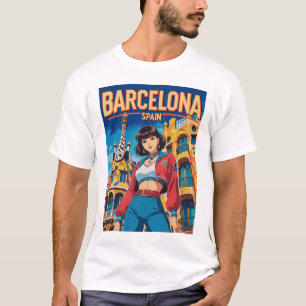 Funny Girl Vintage Post Card Barcelona Spain T-Shirt
