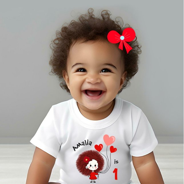 Funny girl with hearts balloons baby T-Shirt (Creator Uploaded)