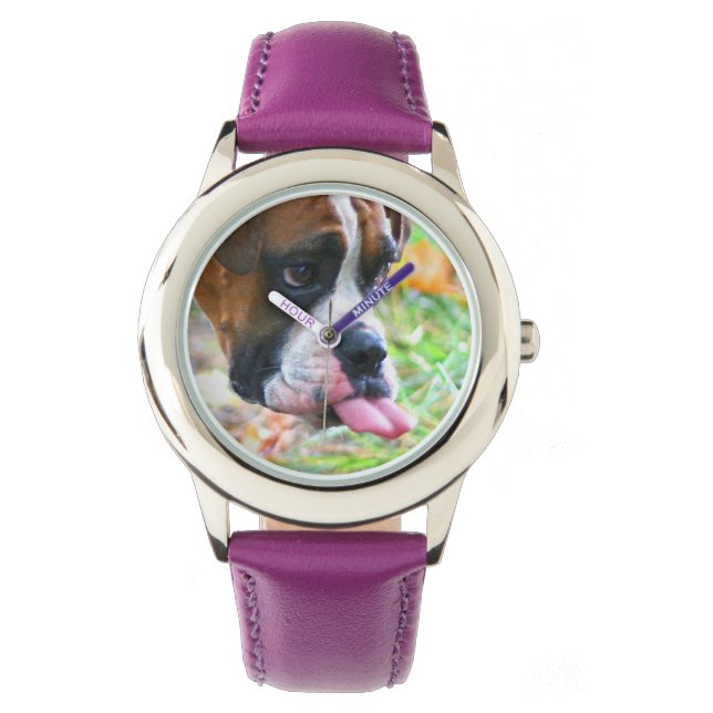 Funny Girls Boxer Dog Photo Tongue Out Watch (Front)