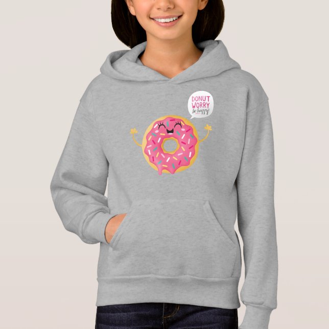 Funny Girls Hoodie Purple Doughnut Worry Be Happy (Front)