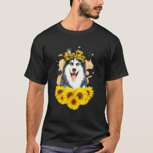 Funny Girls Women Mum Siberian Husky Dog Sunflower T-Shirt